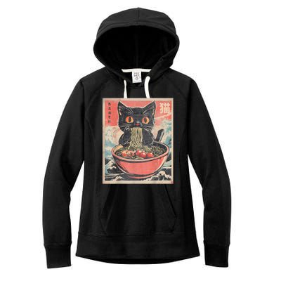 Cat Ramen Japanese Funny Graphic Tees Kawaii Cat Anime Gifts Women's Fleece Hoodie