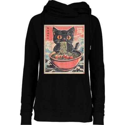 Cat Ramen Japanese Funny Graphic Tees Kawaii Cat Anime Gifts Womens Funnel Neck Pullover Hood