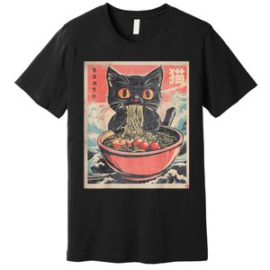 Cat Ramen Japanese Funny Graphic Tees Kawaii Cat Anime Gifts Premium T-Shirt