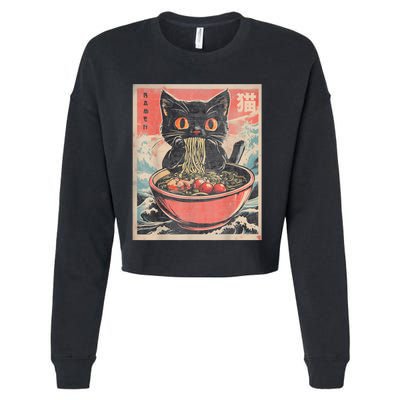 Cat Ramen Japanese Funny Graphic Tees Kawaii Cat Anime Gifts Cropped Pullover Crew