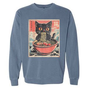 Cat Ramen Japanese Funny Graphic Tees Kawaii Cat Anime Gifts Garment-Dyed Sweatshirt