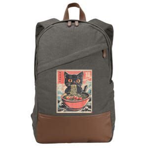 Cat Ramen Japanese Funny Graphic Tees Kawaii Cat Anime Gifts Cotton Canvas Backpack