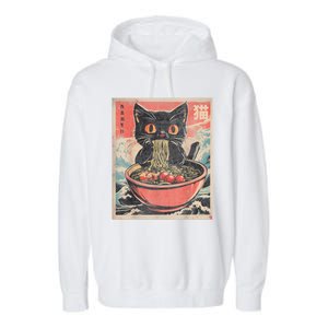 Cat Ramen Japanese Funny Graphic Tees Kawaii Cat Anime Gifts Garment-Dyed Fleece Hoodie