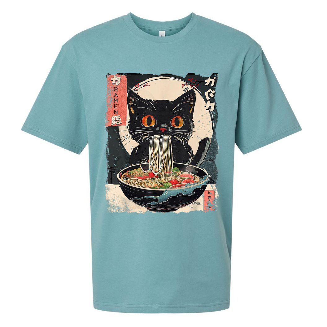 Cat Ramen Japanese Vintage Funny Kawaii Cat Anime Gifts Sueded Cloud Jersey T-Shirt