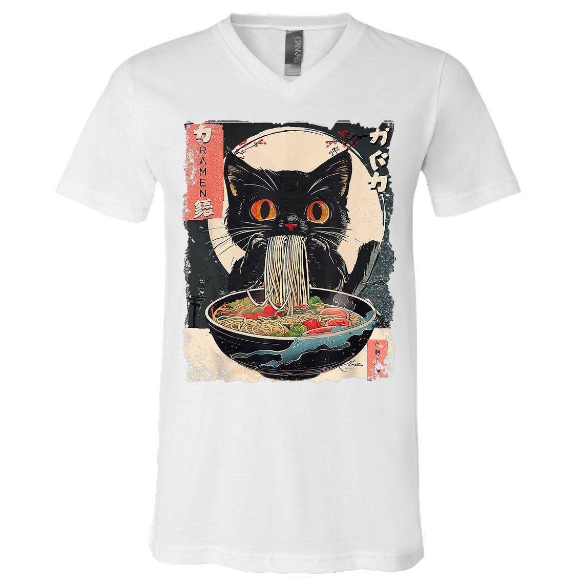 Cat Ramen Japanese Vintage Funny Kawaii Cat Anime Gifts V-Neck T-Shirt