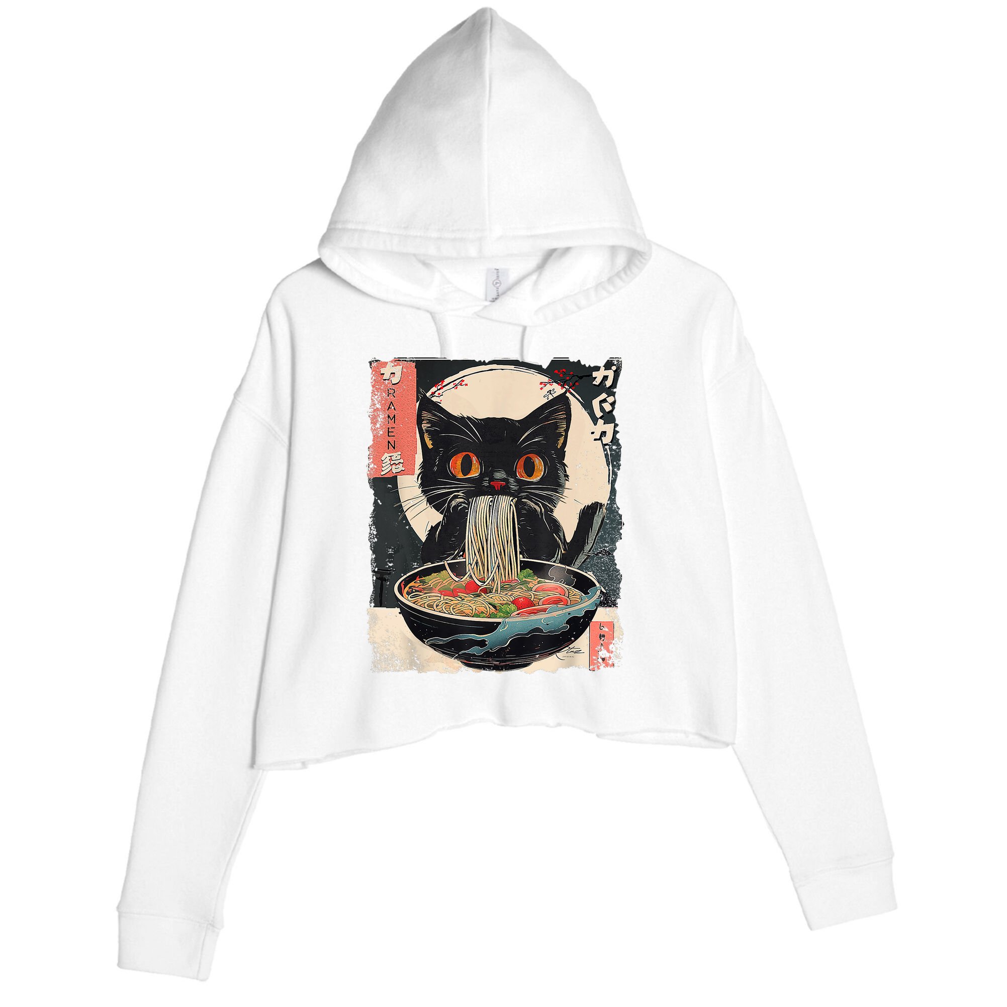 Cat Ramen Japanese Vintage Funny Kawaii Cat Anime Gifts Crop Fleece Hoodie