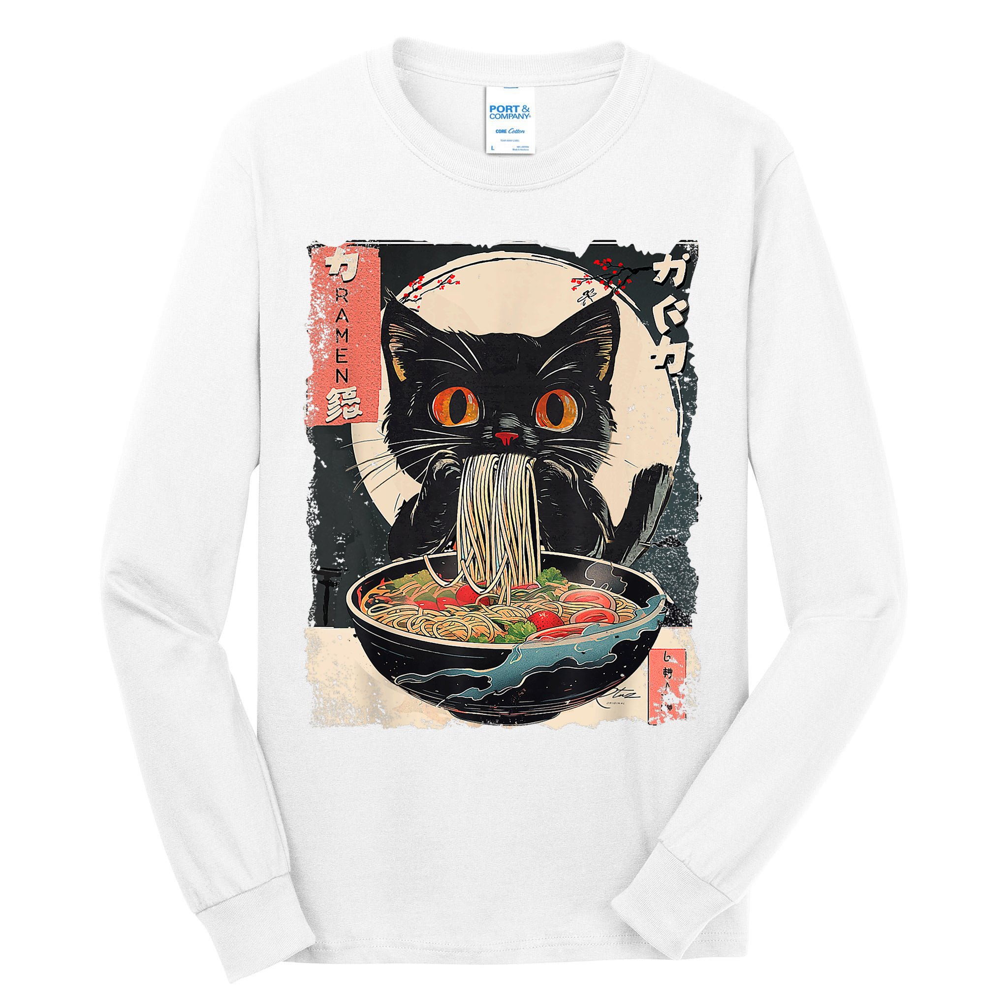 Cat Ramen Japanese Vintage Funny Kawaii Cat Anime Gifts Tall Long Sleeve T-Shirt