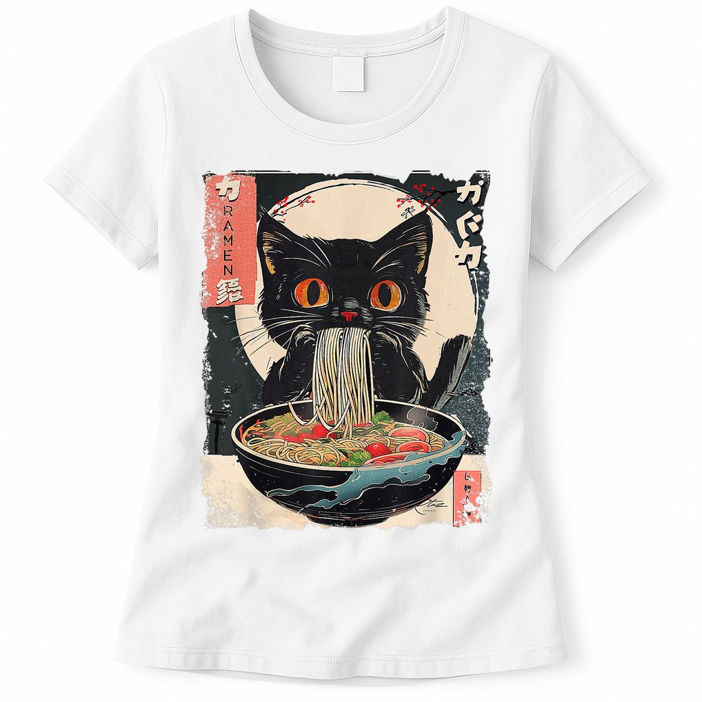 Cat Ramen Japanese Vintage Funny Kawaii Cat Anime Gifts Womens T-Shirt