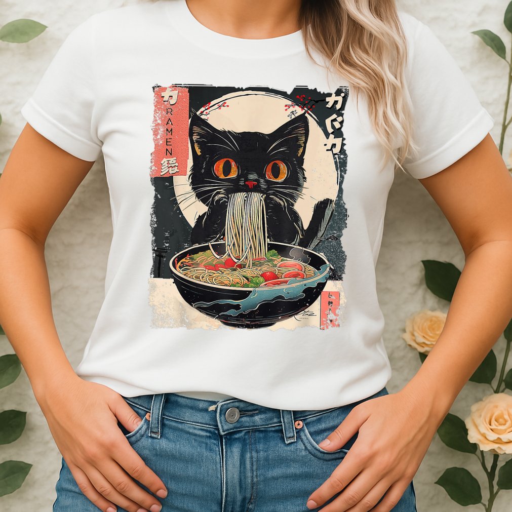 Cat Ramen Japanese Vintage Funny Kawaii Cat Anime Gifts Womens T-Shirt