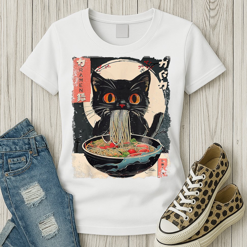 Cat Ramen Japanese Vintage Funny Kawaii Cat Anime Gifts Womens T-Shirt