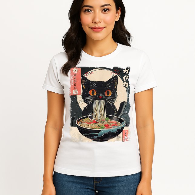 Cat Ramen Japanese Vintage Funny Kawaii Cat Anime Gifts Womens T-Shirt