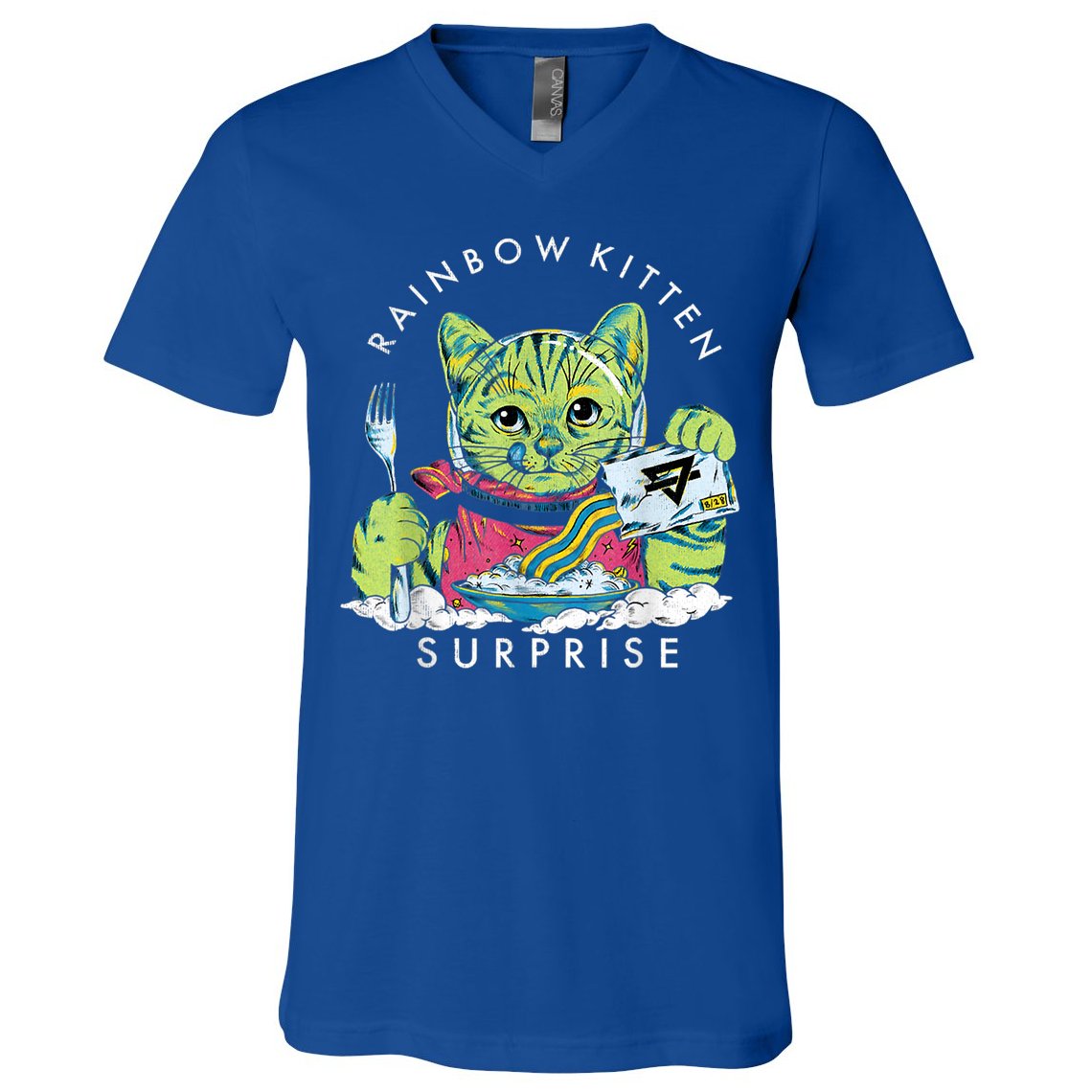 Cats Rainbow Kitten Surprise Cute Eat Retro Animals Vintage V-Neck T-Shirt