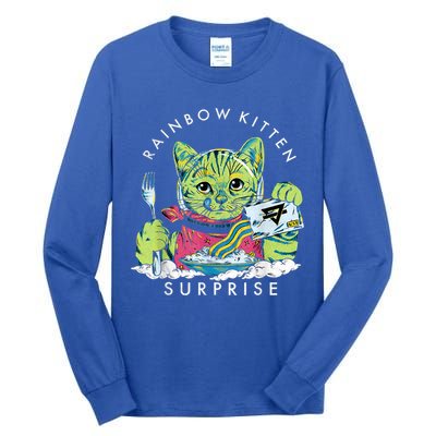 Cats Rainbow Kitten Surprise Cute Eat Retro Animals Vintage Tall Long Sleeve T-Shirt