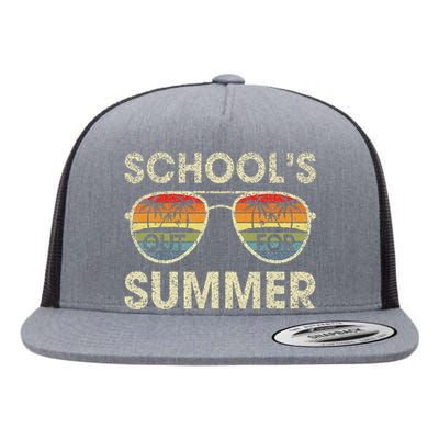 Cute Retro Last Day Of School Schools Out For Summer Teacher Flat Bill Trucker Hat