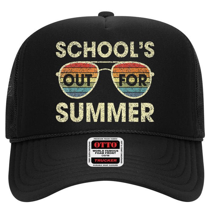 Cute Retro Last Day Of School Schools Out For Summer Teacher High Crown Mesh Back Trucker Hat