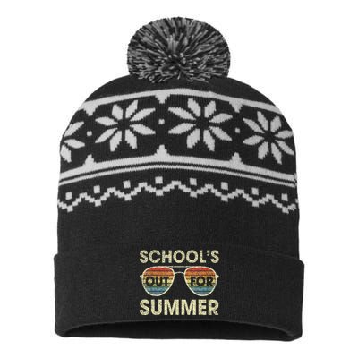 Cute Retro Last Day Of School Schools Out For Summer Teacher USA-Made Snowflake Beanie