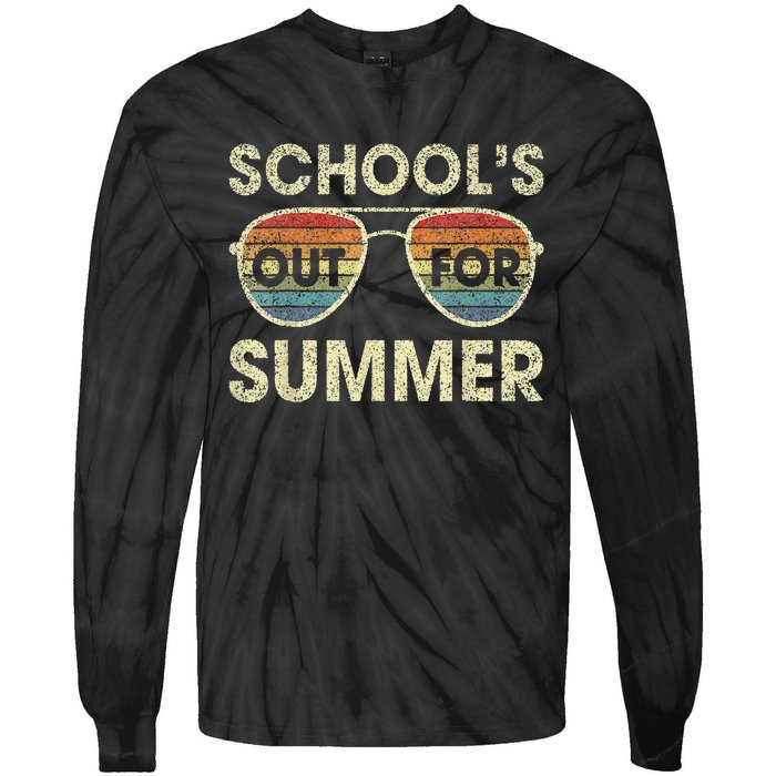 Cute Retro Last Day Of School Schools Out For Summer Teacher Tie-Dye Long Sleeve Shirt