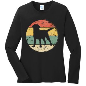 Circular Retro Labrador Owner Gift Golden Black Lab Dad Mom Ladies Long Sleeve Shirt