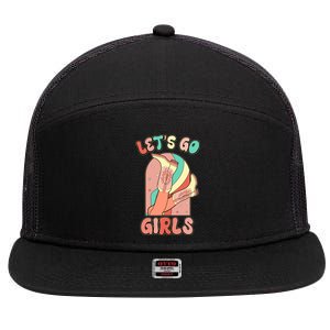 Cute Retro Lets Go Cowgirl Bachelorette Bridesmaids Party 7 Panel Mesh Trucker Snapback Hat