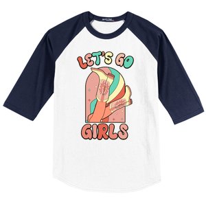 Cute Retro Lets Go Cowgirl Bachelorette Bridesmaids Party Baseball Sleeve Shirt