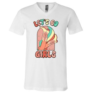 Cute Retro Lets Go Cowgirl Bachelorette Bridesmaids Party V-Neck T-Shirt