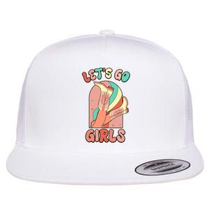 Cute Retro Lets Go Cowgirl Bachelorette Bridesmaids Party Flat Bill Trucker Hat