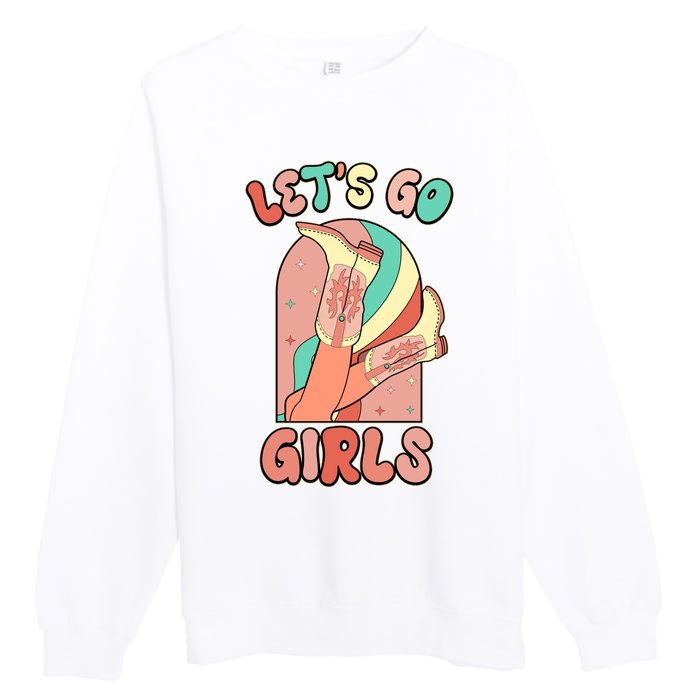 Cute Retro Lets Go Cowgirl Bachelorette Bridesmaids Party Premium Crewneck Sweatshirt