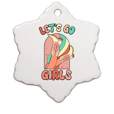 Cute Retro Lets Go Cowgirl Bachelorette Bridesmaids Party Ceramic Star Ornament