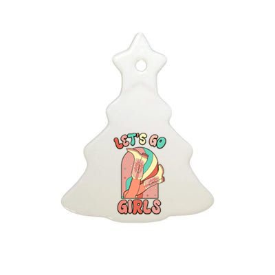 Cute Retro Lets Go Cowgirl Bachelorette Bridesmaids Party Ceramic Tree Ornament