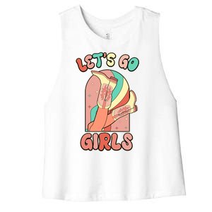 Cute Retro Lets Go Cowgirl Bachelorette Bridesmaids Party Women's Racerback Cropped Tank