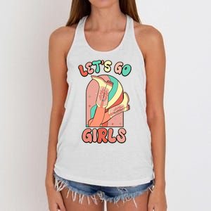 Cute Retro Lets Go Cowgirl Bachelorette Bridesmaids Party Women's Knotted Racerback Tank