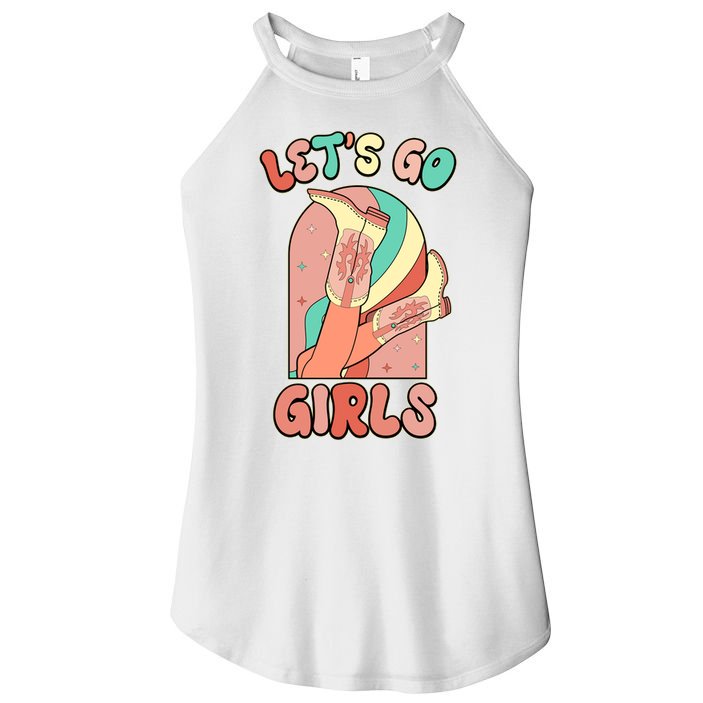 Cute Retro Lets Go Cowgirl Bachelorette Bridesmaids Party Women's Perfect Tri Rocker Tank