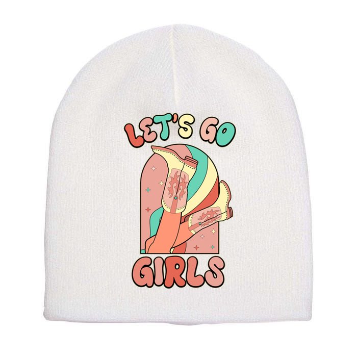 Cute Retro Lets Go Cowgirl Bachelorette Bridesmaids Party Short Acrylic Beanie