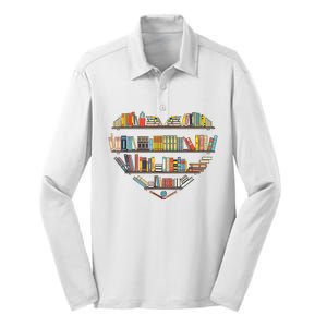 Cute Reading Library Books Lover Heart Librarian Gift Silk Touch Performance Long Sleeve Polo