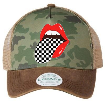 Checkerboard Red Lips Checkered Tongue Out Legacy Tie Dye Trucker Hat