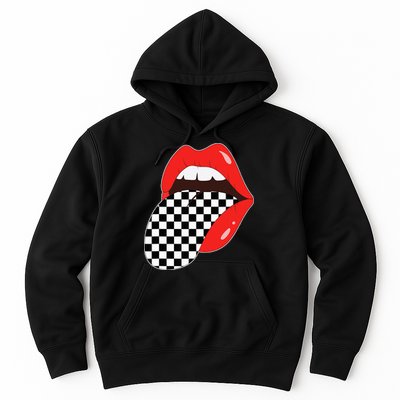 Checkerboard Red Lips Checkered Tongue Out Hoodie