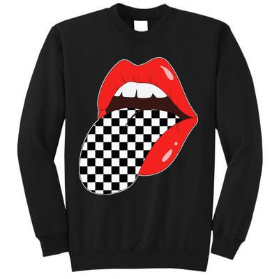 Checkerboard Red Lips Checkered Tongue Out Sweatshirt