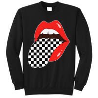 Checkerboard Red Lips Checkered Tongue Out Sweatshirt