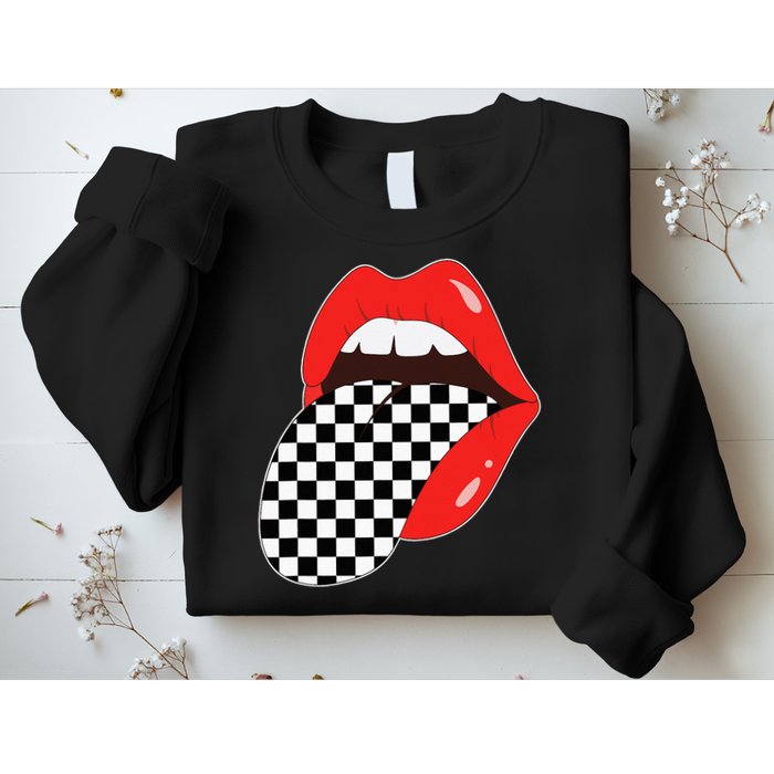 Checkerboard Red Lips Checkered Tongue Out Sweatshirt