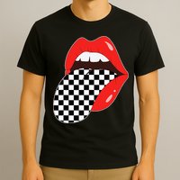 Checkerboard Red Lips Checkered Tongue Out T-Shirt