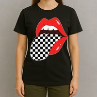 Checkerboard Red Lips Checkered Tongue Out T-Shirt