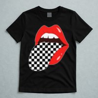 Checkerboard Red Lips Checkered Tongue Out T-Shirt