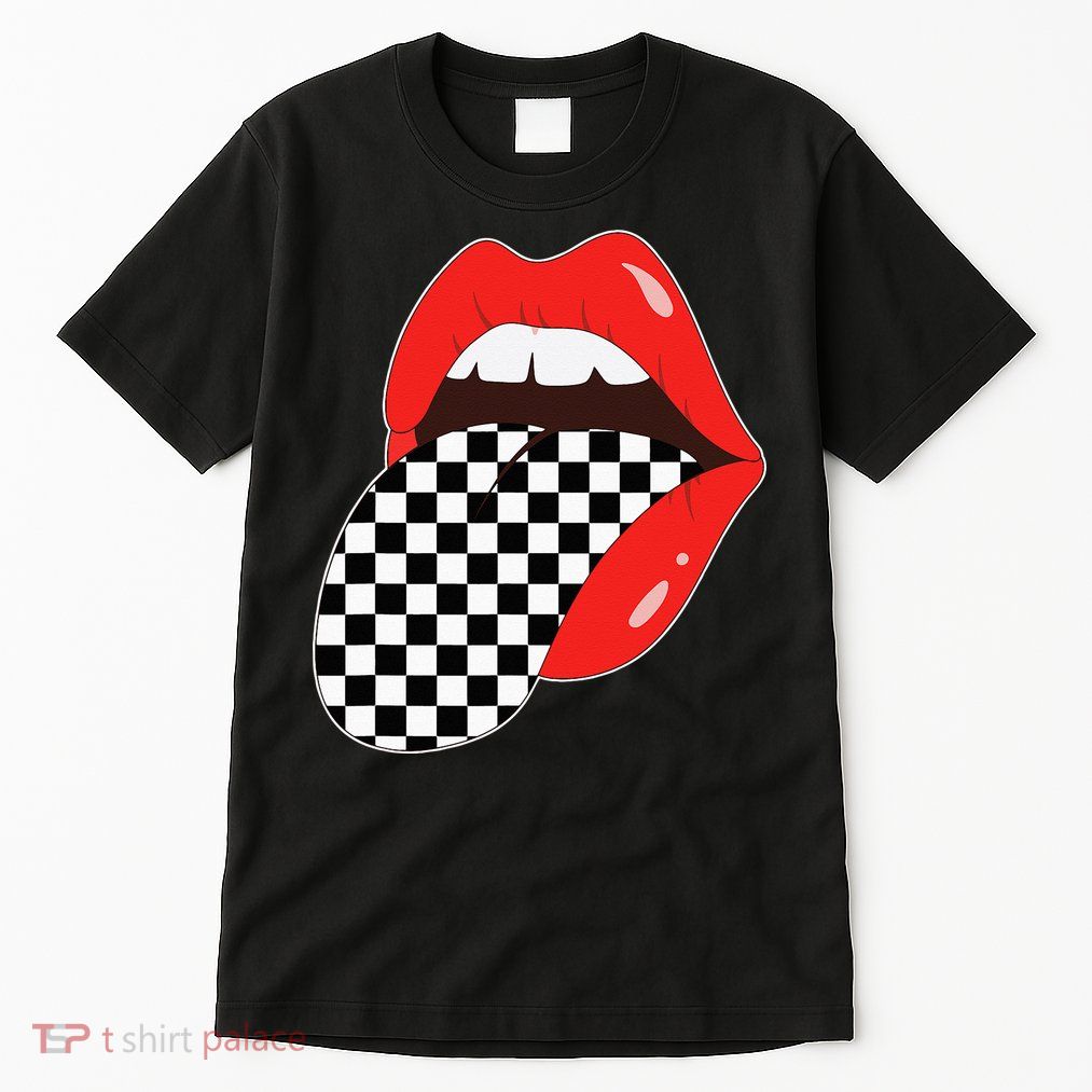 Checkerboard Red Lips Checkered Tongue Out Tall T-Shirt