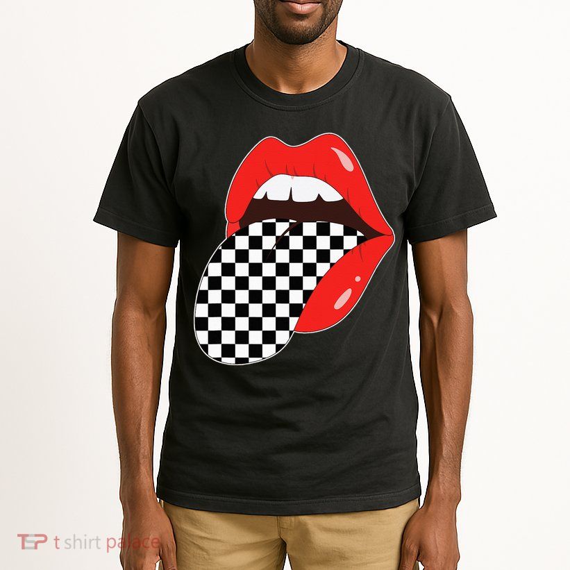 Checkerboard Red Lips Checkered Tongue Out Tall T-Shirt