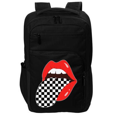Checkerboard Red Lips Checkered Tongue Out Impact Tech Backpack
