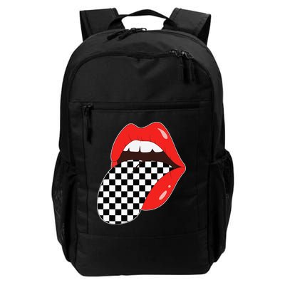 Checkerboard Red Lips Checkered Tongue Out Backpack