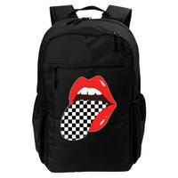 Checkerboard Red Lips Checkered Tongue Out Backpack
