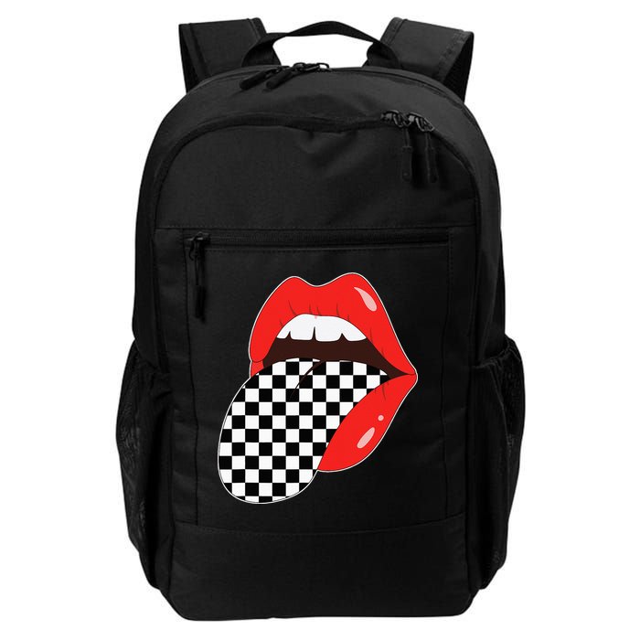 Checkerboard Red Lips Checkered Tongue Out Backpack