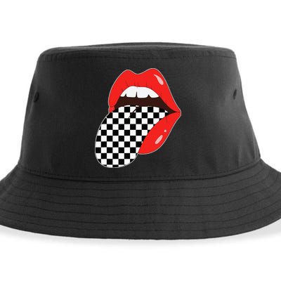 Checkerboard Red Lips Checkered Tongue Out Sustainable Bucket Hat
