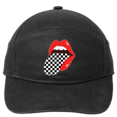 Checkerboard Red Lips Checkered Tongue Out 7-Panel Snapback Hat